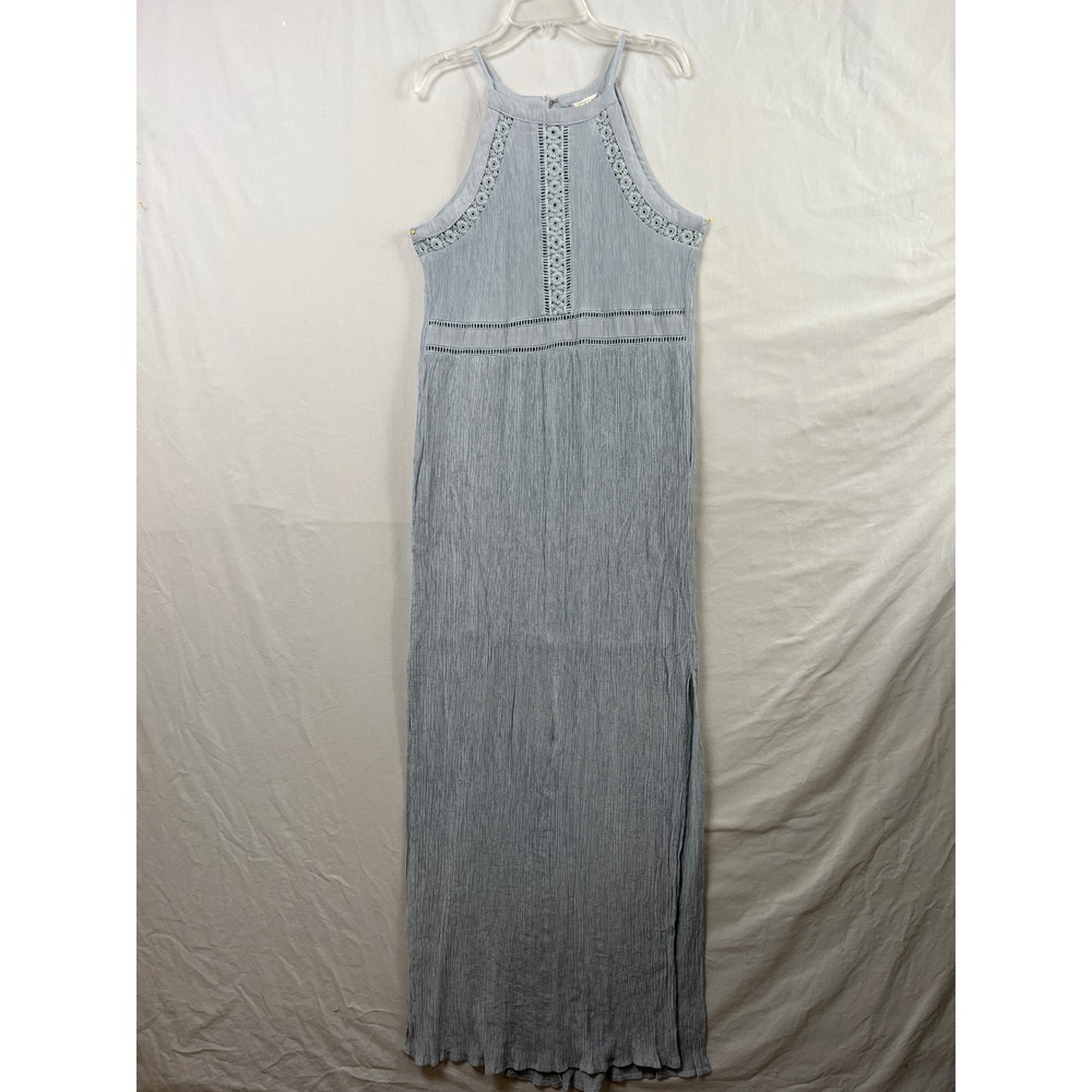 Altar'd State Maxi Dress Women Small Blue Crochet Lace Halter Crinkle Boho Long